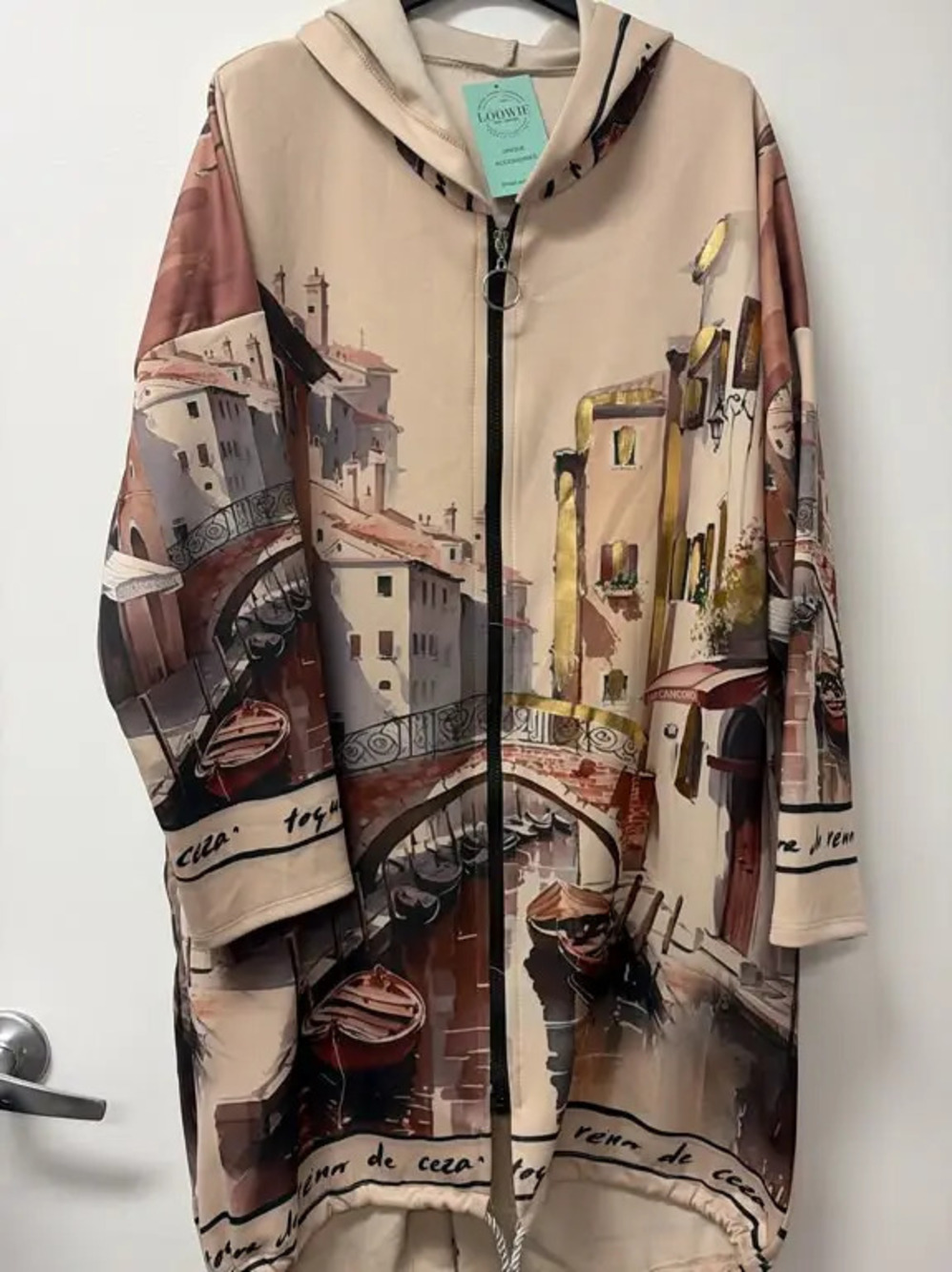 L1138 | Loowie Venice Canal Scene Printed Long Jacket | One Size S-L
